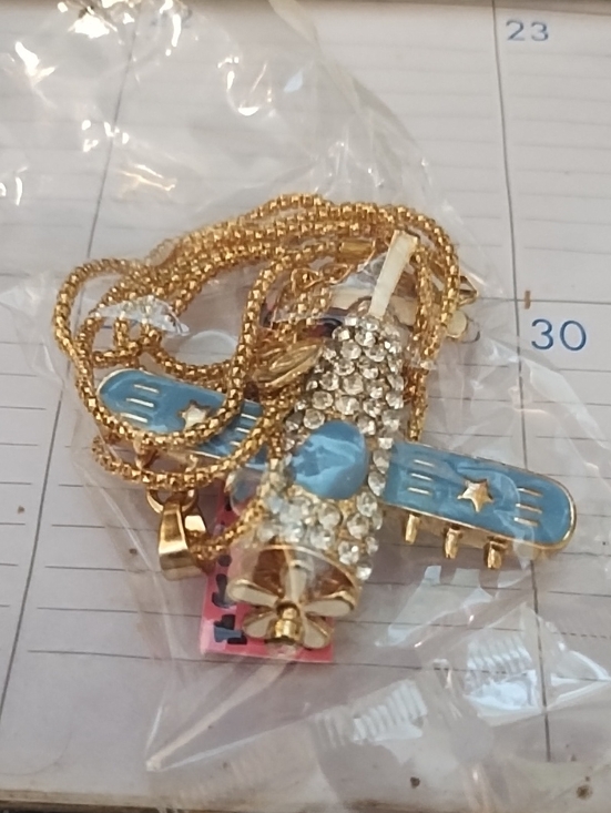 Jewelry - Betsey Johnson Gold-Tone Crystal & Blue Enamel Airplane Pendant Necklace